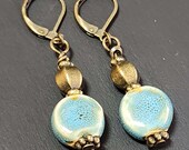 Cute Turquoise Earrings, Ceramic Earrings, Handmade Clay Earrings, Boho Bead Earrings, Blue Dangle Earrings for Women Drop Earrings
