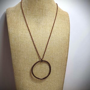Long Boho Copper Circle Necklace, Large Antiqued Copper Layering Necklace, Large Pendant Vintage Rustic Style