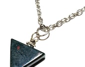 Green Bloodstone Triangle Necklace Silver Chain, Minimalist India Bloodstone Pendant Protection Amulet Jewelry