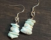 Small Larimar earrings, leverback or french wire, Small Silver Boho Earrings, Light Blue Dangle Earrings, Stone Jewelry