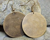 Large Bronze Disc Earrings, Antiqued Brass 33mm Circle Earrings, Round Dangle Earrings, Lightweight Earrings