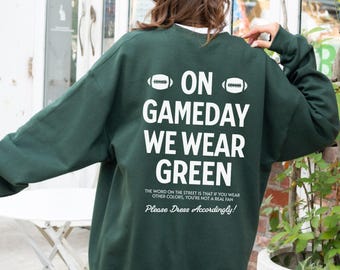 College Gameday Sweatshirt Michigan Football Fan Apparel Tailgate Outfit Game Day Green & White Big Ten Conference Crewneck University