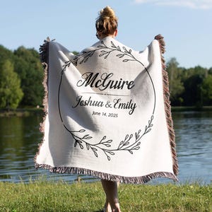 Personalized Couples Blanket With Names Wedding Present Bridal Shower Gift Newlyweds Cotton Anniversary Gift Engagement Gift Custom Keepsake