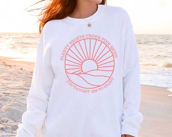 Pink Skies Sunset Sweatshirt Beach Tween Hoodie Pink Palm Puff Teen Girl Gift Cute Hoodies Preppy Summer Crewneck Music Lyric Concert Outfit