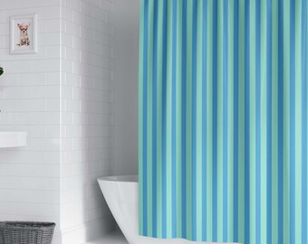 Blue Aqua Striped Shower Curtain Cabana Stripe Bathroom Decor Washable Fabric Curtain Bold Coastal Decor for Beach House or Guest Bath