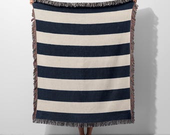 Nautische Marine Gestreifte Gewebte Decke, Strand Haus Dekor, Cabana Streifen See Haus Geschenk