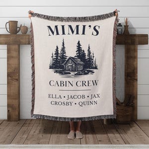 Manta para cabaña de la abuela Gigi, personalizada con los nombres de los nietos, manta para casa de lago, decoración tejida a medida para cabaña, regalo del Día de la Madre de parte de los nietos.