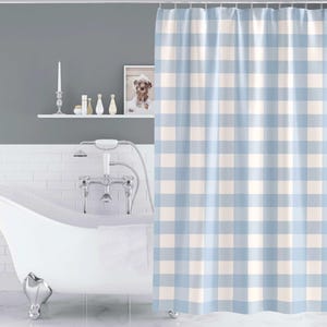 Gingham Shower Curtain Blue White Preppy Style Bathroom Decor Farmhouse Shower Curtain Cottage Bathroom Fabric Coastal Design Buffalo Plaid