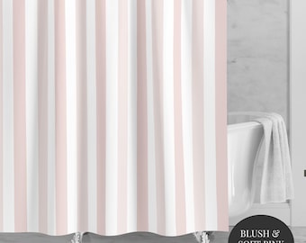 Pink Striped Shower Curtain Custom Bathroom Decor Blush Pink White Design Modern Shower Curtain Pastel Vertical Stripe Beach House Decor