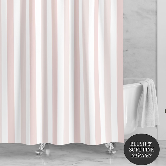 Pink Striped Shower Curtain Custom Bathroom Decor Blush Pink White Design Modern Shower Curtain Pastel Vertical Stripe Beach House Decor