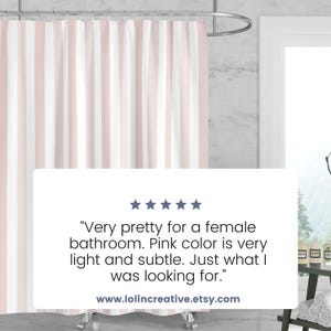 Modern Bathroom Decor Pink Stripe Shower Curtain Blush White Design Contemporary Home Collection Water Resistant Construction Premium Quality Material Wedding Gift Essential Beautiful Master Bath Accessories Vertical Pattern Elegant Style