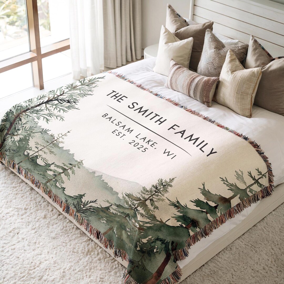 Personalized Woven Cabin Blanket Custom Family Name Lakehouse Throw ...