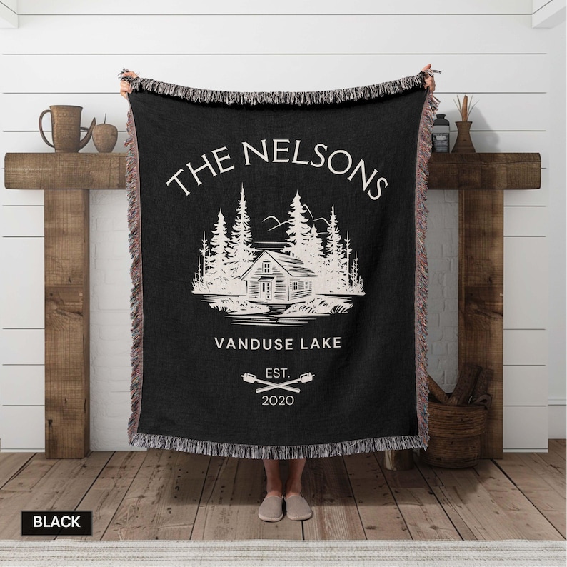 Custom Blanket Family Name Personalized Blanket for Family Custom Name Throw Established Date Blanket Gift for Mom Gift for Dad Family Gift Wedding Gift Cabin Owner Gift