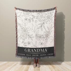 Personalized Grandma Blanket Gift From Grandkids With Names Custom Nana Floral Woven Throw Mimi Gigi Grandmother Christmas Gift