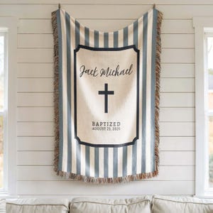 Personalized Baptism Blanket for Boy Christening Blanket with Cross Baby Boy Baptism Gift With Name Dedication Keepsake Gift 100% Cotton