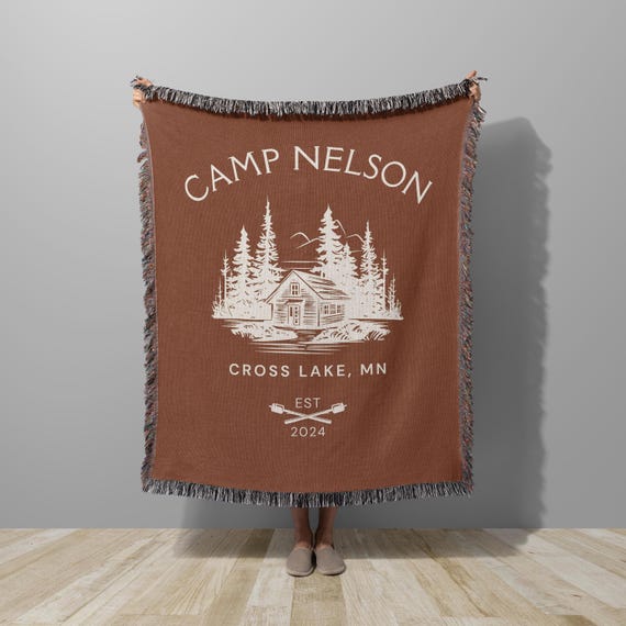 Custom Cabin Blanket Cabin Decor Camp Blanket Personalized Gifts For Lake Home Tapestry Woven Throw Nature Family Name Established Date