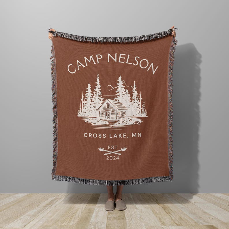 Custom Cabin Blanket Cabin Decor Camp Blanket Personalized Gifts For Lake Home Tapestry Woven Throw Nature Family Name Established Date