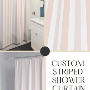 Pink Stripe Shower Curtain Modern Bathroom Decor Blush White Contemporary Design Water Resistant Polyester Material Fast Drying Construction Wedding Gift Set Beautiful Home Accessories Master Bath Collection Vertical Stripe Pattern Elegant