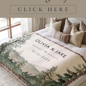 Outdoorsy Couples Blanket with Names Nature Lovers Engagement Gift Forest Wedding Cotton Anniversary Mountain Theme Camping Lovers Gift