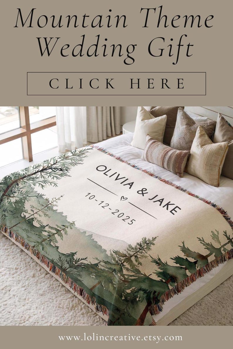 Outdoorsy Couples Blanket with Names Nature Lovers Engagement Gift Forest Wedding Cotton Anniversary Mountain Theme Camping Lovers Gift