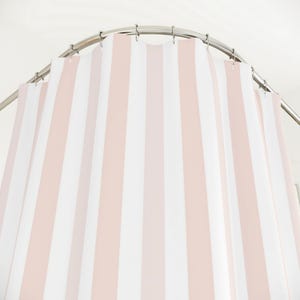 Contemporary Home Accessories Pink Stripe Shower Curtain Blush Bathroom Collection Modern Design Wedding Gift Package Water Resistant Material Premium Construction Master Bath Essential Beautiful Vertical Pattern Elegant Style Decor Set