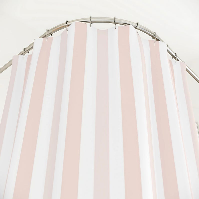 Contemporary Home Accessories Pink Stripe Shower Curtain Blush Bathroom Collection Modern Design Wedding Gift Package Water Resistant Material Premium Construction Master Bath Essential Beautiful Vertical Pattern Elegant Style Decor Set