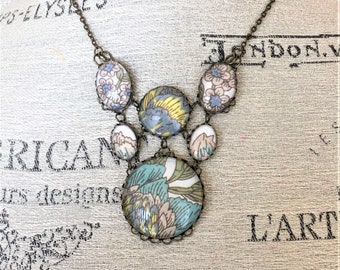 Colorful Art Necklace, Boho Funky, Chunky One of a Kind Statement Piece--Vintage Floral Necklace