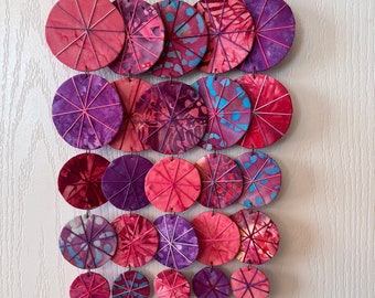 Driftwood Wall Hanging Umbrellas, Upcycled Fabric Festival and Boho Style Wall Hanging Purple, Magenta and Pinks