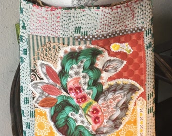 Duża torba typu crossbody Kantha, torba hippie, OOAK Vintage Kantha Throw zdobiona torebka festiwalowa Boho, torba z aplikacją kolorowa torba