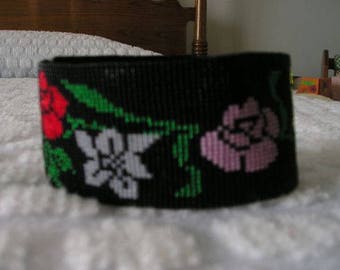 Loomed Roses and Lilies Filet Cuff