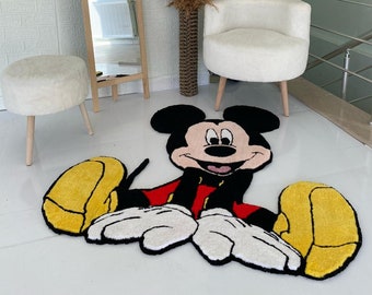 Handgemachter Tufting Teppich mit Mickey-Mouse-Thema: Fügen Sie Ihrer Wohnkultur eine legendäre Note! Personalisierbarer, weicher & flauschiger Teppich