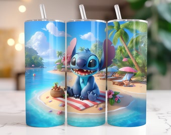 Stitch Tumbler Wrap PNG, 20 oz Watercolor Splash Digital Design - High Resolution - Instant Digital PNG Download