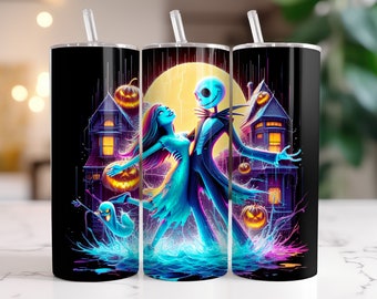 Jack y Sally Tumbler Wrap PNG, 20 oz Acuarela Splash Diseño Digital - Alta Resolución - Descarga Digital Instantánea PNG