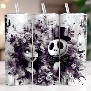 Jack y Sally Tumbler Wrap PNG, Diseño digital de salpicaduras de acuarela de 20 oz, Alta resolución, Descarga digital instantánea PNG