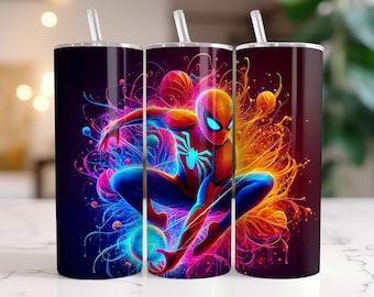 Spiderman Tumbler Wrap PNG, 20 oz Watercolor Splash Digital Design - High Resolution - Instant Digital PNG Download