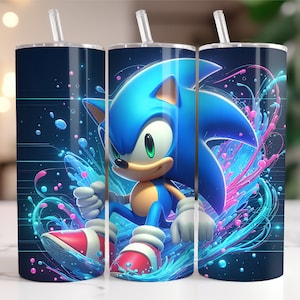 Sonic The Hedgehog Tumbler Wrap PNG, 20 oz Watercolor Splash Digital Design - High Resolution - Instant Digital PNG Download
