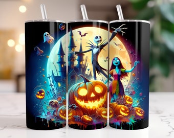 Jack et Sally Tumbler Wrap PNG, 20 oz aquarelle Splash Design numérique - haute résolution - téléchargement PNG numérique instantané