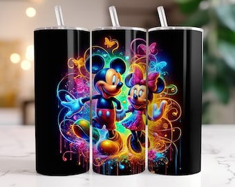 Mickey Mouse and Minnie Tumbler Wrap PNG, 20 oz Watercolor Splash Digital Design - High Resolution - Instant Digital PNG Download