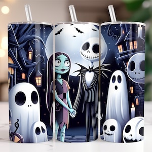 2 PNG Jack and Sally Tumbler Wrap PNG, 20 oz Watercolor Splash Digital Design - High Resolution - Instant Digital PNG Download