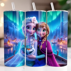 Elsa and Anna Frozen Tumbler Wrap PNG, 20 oz Watercolor Splash Digital Design - High Resolution - Instant Digital PNG Download