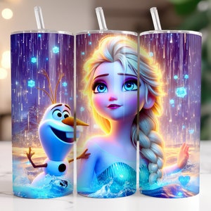 Elsa and Anna Frozen Tumbler Wrap PNG, 20 oz Watercolor Splash Digital Design - High Resolution - Instant Digital PNG Download