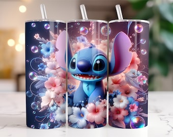 Stitch Tumbler Wrap PNG, 20 oz Watercolor Splash Digital Design - High Resolution - Instant Digital PNG Download