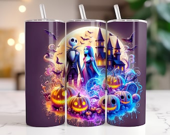 Jack et Sally Tumbler Wrap PNG, 20 oz aquarelle Splash Design numérique - haute résolution - téléchargement PNG numérique instantané