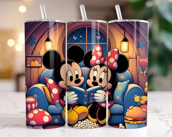 Mickey Mouse and Minnie Tumbler Wrap PNG, 20 oz Watercolor Splash Digital Design - High Resolution - Instant Digital PNG Download