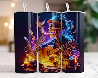 Skeleton Tumbler Wrap  PNG, 20 oz Watercolor Splash Digital Design - High Resolution - Instant Digital PNG Download