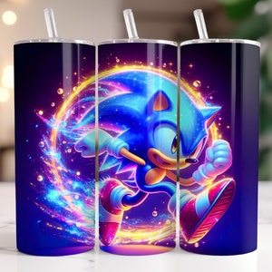 Sonic The Hedgehog Tumbler Wrap PNG, Diseño digital de salpicaduras de acuarela de 20 oz, Alta resolución, Descarga digital instantánea PNG