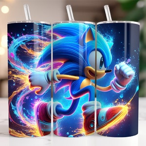 2 PNG Sonic The Hedgehog Tumbler Wrap PNG, 20 oz Watercolor Splash Digital Design - High Resolution - Instant Digital PNG Download