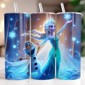 Elsa and Anna Frozen Tumbler Wrap PNG, 20 oz Watercolor Splash Digital Design - High Resolution - Instant Digital PNG Download