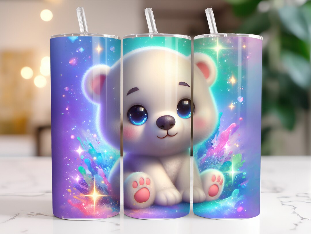 Cute Polar Bear Tumbler Wrap PNG, 20 Oz Watercolor Splash Digital ...