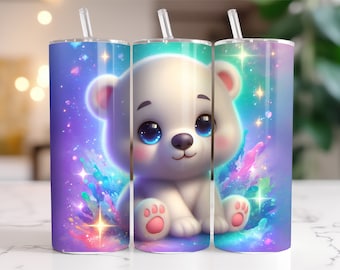 Lindo oso polar vaso envoltura PNG, 20 oz acuarela Splash diseño digital - alta resolución - descarga digital instantánea PNG